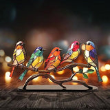 Stained Birds On Branch Desktop Ornaments Double Sided Metal Flatness Table for Office Wine Cooler Decor(5 Birds on a Branch)