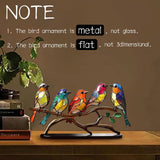 Stained Birds On Branch Desktop Ornaments Double Sided Metal Flatness Table for Office Wine Cooler Decor(5 Birds on a Branch)