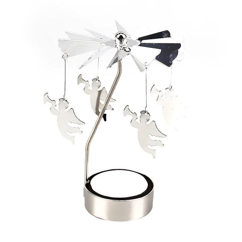 2pcs Silver Rotating Angel Tea Lamp Candlestick, Rotating Candlestick Wedding Party Romantic Candlestick Christmas Decoration