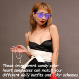 One piece peach heart sunglasses, transparent heart-shaped glasses, fashionable candy colored one-piece frameless sunglasses