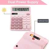 Calculators Desktop, Digit Dual Power Cute Calculator with Large LCD Display Big Button for Office Home and School (Pink)
