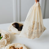 10 pcs Reusable Cotton Mesh Produce Bags - Organic Cotton, Durable, Double Stitched, Washable with Tare Weight & Drawstring