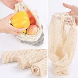 10 pcs Reusable Cotton Mesh Produce Bags - Organic Cotton, Durable, Double Stitched, Washable with Tare Weight & Drawstring