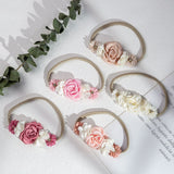 5 Pack White Pink Delicate Rose Flower Nylon Headbands Floral Hair Bows Daisy Flowers Headband Elastic Hair Bands Easter