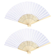 2Pcs White Folding Fans,Hand Fan for Women,Foldable Bamboo Fans,Silk Fabric Handheld Folded Fan Chinese Japanese Fan In Australia - Darrahopens