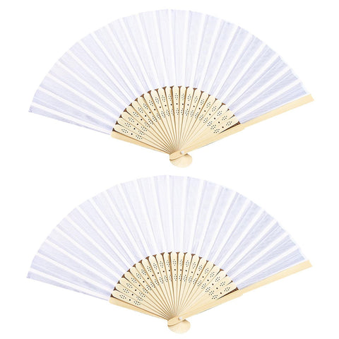 2Pcs White Folding Fans,Hand Fan for Women,Foldable Bamboo Fans,Silk Fabric Handheld Folded Fan Chinese Japanese Fan In Australia - Darrahopens