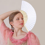 2Pcs White Folding Fans,Hand Fan for Women,Foldable Bamboo Fans,Silk Fabric Handheld Folded Fan Chinese Japanese Fan