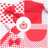 Lovely Home Work Apron Polka Dotted Bowknot Girls Apron Womens Kitchen Cooking Apron with Pocket (Red)