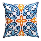 Floral Throw Pillow Covers 18x18 inch Set of 4 Orange Blue Spanish Pillow Cases Boho Ethnic Decorative Cushion Covers