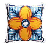 Floral Throw Pillow Covers 18x18 inch Set of 4 Orange Blue Spanish Pillow Cases Boho Ethnic Decorative Cushion Covers