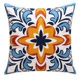 Floral Throw Pillow Covers 18x18 inch Set of 4 Orange Blue Spanish Pillow Cases Boho Ethnic Decorative Cushion Covers
