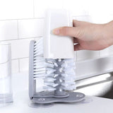 Water Bottle Cleaning Brush Glass Cup Washer with Suction Base Bristle Brush for Beer Cup, Long Leg Cup, Red Wine Glass