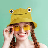 Frog Hat for Adult Teens, Cute Frog Bucket Hat, Cotton Bucket Hat Funny Hat Fisherman Hat for Men Women
