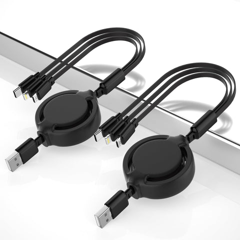 Retractable Multi Charging Cable 2Pack - 3 in 1 Charger for Multiple Devices with Port, Retractable Charging Cor