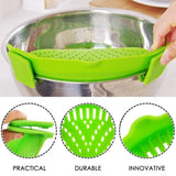 Heat Resistant Silicone Pot Strainer, Clip on Pots Pans, Pan Strainer for all Pots and Bowls - Green