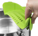 Heat Resistant Silicone Pot Strainer, Clip on Pots Pans, Pan Strainer for all Pots and Bowls - Green