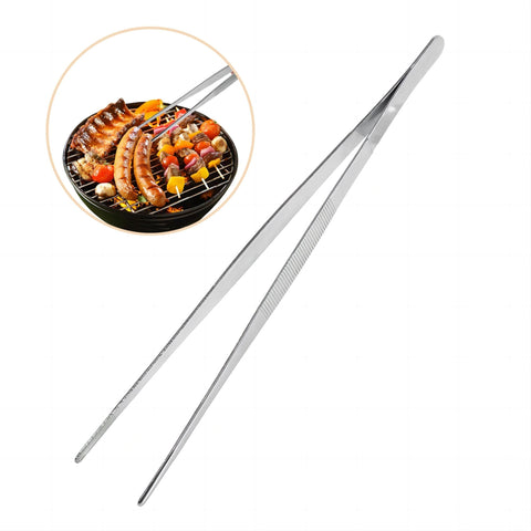 Kitchen Tweezers, Stainless Steel Food Tweezers Culinary Long Chef Tongs with Precision Serrated Non-slip Tooth Grain Tips