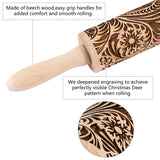 Embossed Wooden Rolling Pin for Baking, Deep Engraved Embossing Rolling Pin with Christmas Snowflake Flower Design