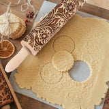 Embossed Wooden Rolling Pin for Baking, Deep Engraved Embossing Rolling Pin with Christmas Snowflake Flower Design