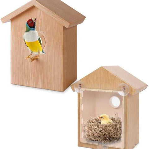 Bird House with Strong Suction Cup Wooden Birdhouse Clear Window Bird Feeder Outdoor Birds Nest Cage In Australia - Darrahopens