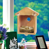 Bird House with Strong Suction Cup Wooden Birdhouse Clear Window Bird Feeder Outdoor Birds Nest Cage In Australia - Darrahopens