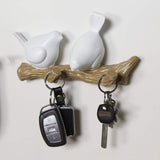 Resin Decorative Birds On Tree Branch Decor Wall Mounted Coat Rack Art Decor Hanger for Coats/Hats/Keys (2 Hooks, White)