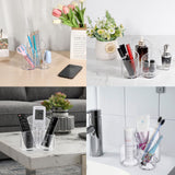 Acrylic Makeup Brush Holder Clear Cosmetics Brush Organizer Remote Control Holder Office Desktop Pen/Pencil , 3 Compartment