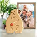 Wooden Bears Family Art Puzzle, Wooden Family Blocks Hand Carved Couple Animal Figurine, Wooden Sculpture