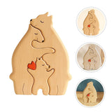 Wooden Bears Family Art Puzzle, Wooden Family Blocks Hand Carved Couple Animal Figurine, Wooden Sculpture