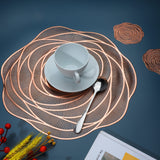Snowkingdom Rose Gold Placemats and Coasters Set of 6 Pressed Metallic Vinyl Round Place Mats Dining Table Mats Dinning