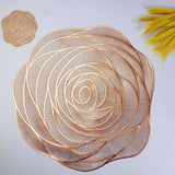 Snowkingdom Rose Gold Placemats and Coasters Set of 6 Pressed Metallic Vinyl Round Place Mats Dining Table Mats Dinning