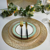 6PCS Round Placemats Pressed Vinyl Slip Resistant Table Mats Golden Fireworks Placmats Wipeable Hollowout （15 x15,Gold）