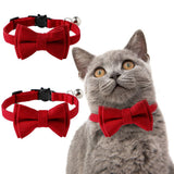2 Pack Breakaway Cat Collars with Bell and Bowtie Comfortable Velvet Cat Collar with Cute Safety Buckle Adjustable Pet Collar