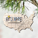 Solar Eclipse 2024 Ornament, Wooden 2024 Eclipse Keepsake,Eclipse Souvenir - 12 Different States Texas, New York