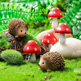 Resin Hedgehogs & Wood Mushroom Sculpture, Fairy Wild Garden Supplies, 6 Pieces, Red, Handmade Decor In Australia - Darrahopens