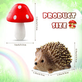 Resin Hedgehogs & Wood Mushroom Sculpture, Fairy Wild Garden Supplies, 6 Pieces, Red, Handmade Decor In Australia - Darrahopens