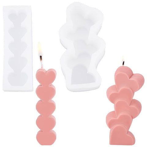 2 Style Heart Candle Silicone Mold 3D Stacking Hearts Shape Resin Casting Mold 3D Scattered Love Candle Mold for Chocolate Candy