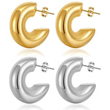 2 pairs Gold Hoop Earrings for Women Plated Chunky Gold Earrings Earrings Open Gold Hoops Hypoallergenic Lightweight Earrings