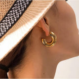 2 pairs Gold Hoop Earrings for Women Plated Chunky Gold Earrings Earrings Open Gold Hoops Hypoallergenic Lightweight Earrings