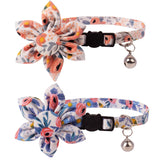 Breakaway Cat Collar with Bells, 2 Pack Flower Cat Collars for Girl Cat Kitten Collar with Floral Adjustable (Orange & Blue)