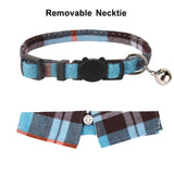 Cat Collar Breakaway with Cute Bowtie Bell - 2 Pack Kitten Collar with Removable Shirt Collar Pet Plaid Collars (Beige&Blue)