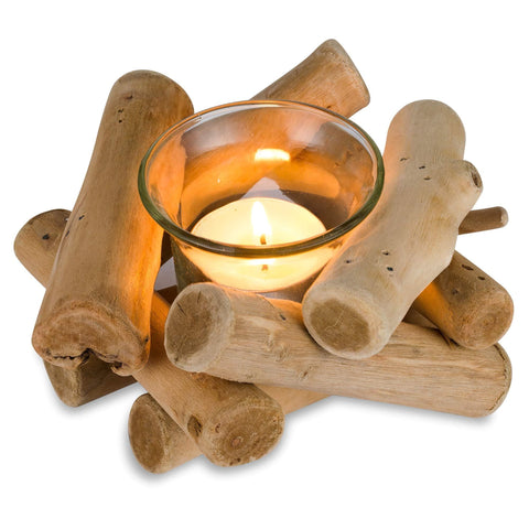 Handmade Wooden Tea Light Candle Holder with Glass Cup Rustic Country Coastal Style for Farmhouse Home Decoration Home Altar