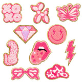 10Pcs Pink Iron on Patches for Girls Y2K Chenille Embroidered Repair Patch Hanging Lip Lightning Bolt Leopard Face DIY Accessories In Australia - Darrahopens