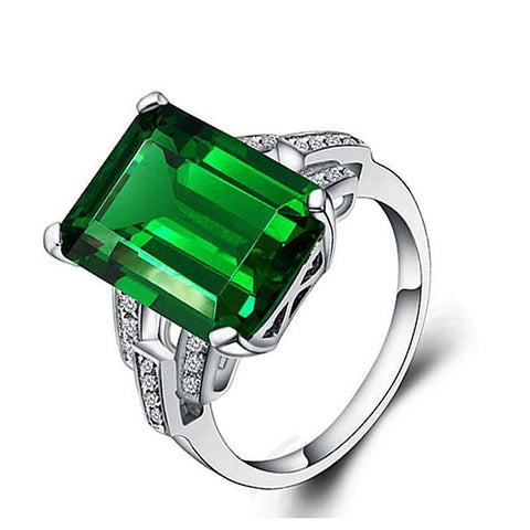 Silver Plated Women's Green Simulated Emerald Cut Rings Wedding Anniversary Ring  simple but not vulgar (US Code 8)
