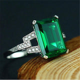Silver Plated Women's Green Simulated Emerald Cut Rings Wedding Anniversary Ring  simple but not vulgar (US Code 8)