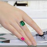 Silver Plated Women's Green Simulated Emerald Cut Rings Wedding Anniversary Ring  simple but not vulgar (US Code 8)