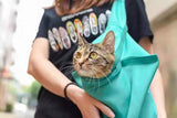 Cat Grooming Bag, Waterproof Foldable Cat Restraint Bag with Hook Cat Cleaning Grooming Bag for Bathing Nail Trimming(blue)