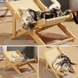 Adjustable Elevated Cat Chair Bed, Relaxation Cat Bed with Durable and Non-Shedding Sisal Scratcher, Wood Elevated Cat Beds