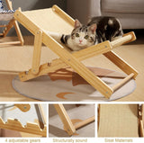 Adjustable Elevated Cat Chair Bed, Relaxation Cat Bed with Durable and Non-Shedding Sisal Scratcher, Wood Elevated Cat Beds
