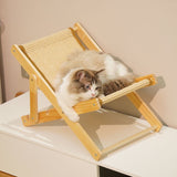 Adjustable Elevated Cat Chair Bed, Relaxation Cat Bed with Durable and Non-Shedding Sisal Scratcher, Wood Elevated Cat Beds